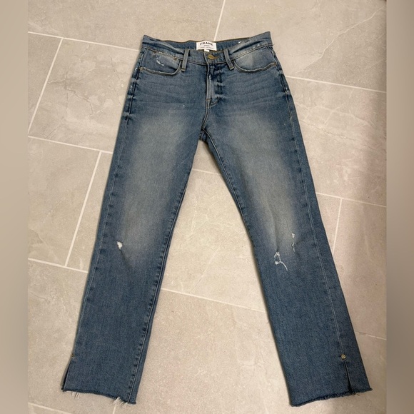 Frame Le High Straight In Surrey Jeans Raw Hem Edge Slit Ankle Size 25 - Picture 3 of 17
